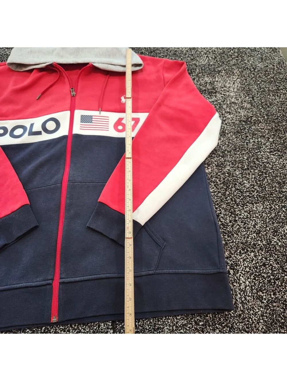 Polo Ralph Lauren Colorblock Hoodie Mens XLT Red Navy Full Zip Flag Shield Tech